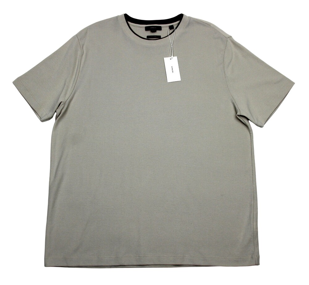 Vince Shirt Mens XL Beige Pima Cotton Double Collar Crew Neck Knit Short Sleeve